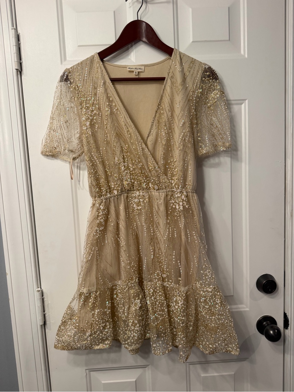 Gold Sequin Wrap Mini Dress - Small